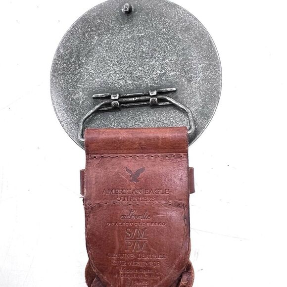 American Eagle Brown Leather Woven Braided Boho 2" Wide Hook Belt Womens Small - Picture 5 of 6